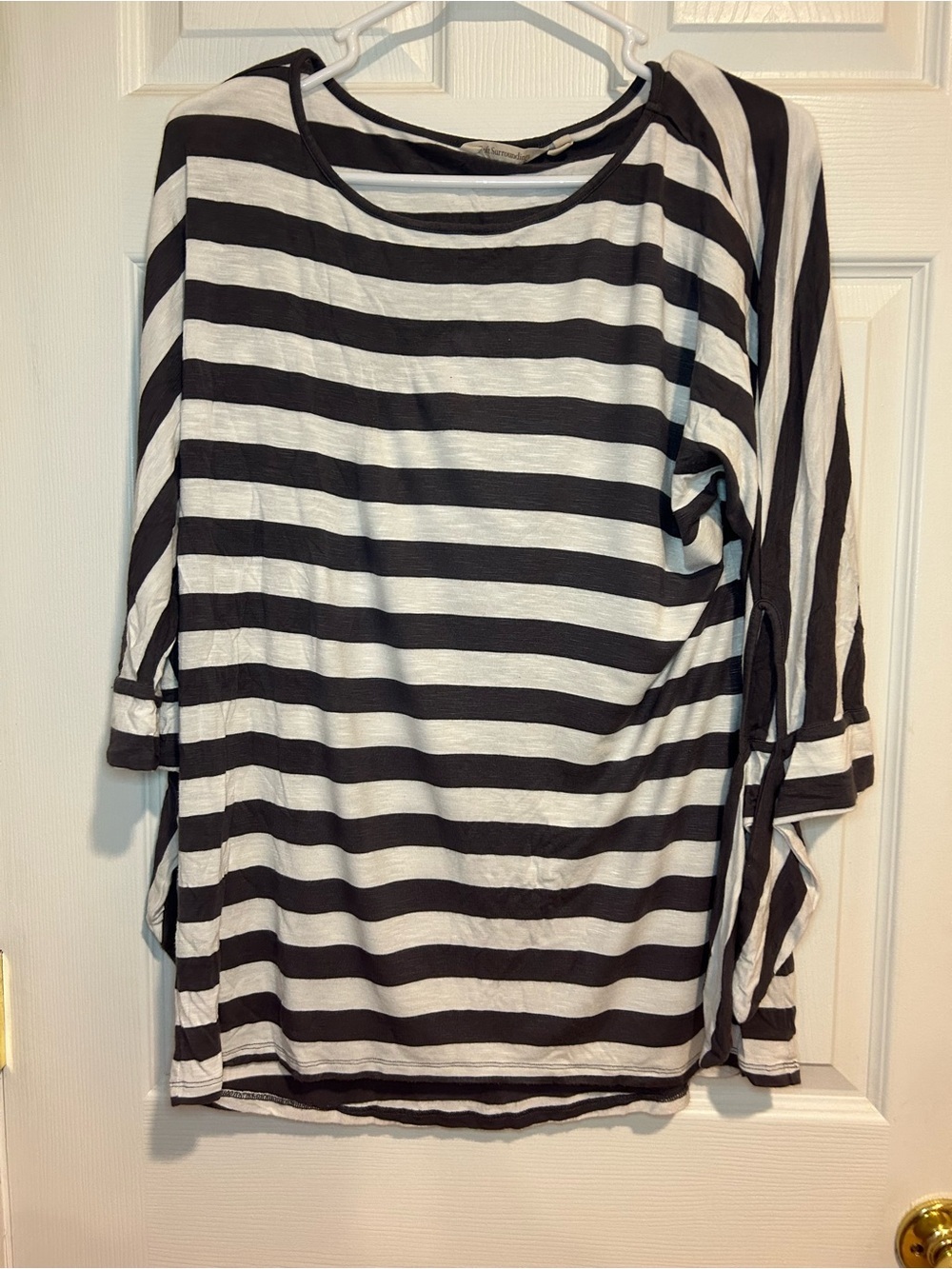 Soft Surroundings Grey & White Striped 3/4-length Sleeve Blouse Sz. S